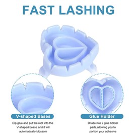 OVALA 100pcs Glue Rings Smart Glue Cups Lash Glue Holder Ring Cup,Disposable Glue Cups Lash Glue Rings Lovely Heart Shape for Eyelash Extensions (BLUE)