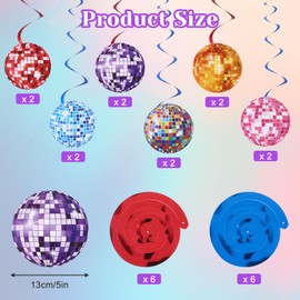 Pack of 12 Mini Disco Ball Decoration, Small Disco Ball Hanging for Party, Colourful Party Decoration, Disco Balls Set for 70s Theme Party, Retro Celebration, Wedding, Birthday and Christmas