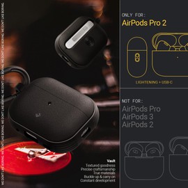 Caseology AirPods Pro 2nd Generation TPU Premium Sandstone Textured Durable Case with Carabiner Vault - Matte Black