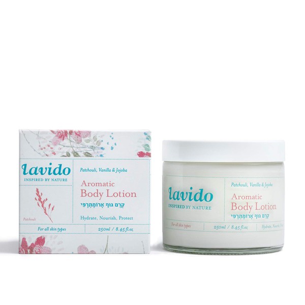 Lavido - Natural Aromatic Body Lotion | Clean, Non-Toxic Skincare (Patchouli + Vanilla, 8.4 fl oz | 250 ml)