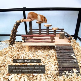 HOSUKKO Hamster Climbing Toys Wooden Hamster Playing Activity Set, Hamster Activity Playground Climb Platform with Bridge Apple Wood Chewing Toys for Hamster Small Pets