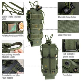 TACTICAL GEEK EXT11 Water Bottle Bag, Portable Water Bottle Carrier, Travel Bottle Holder with Drawstring, Adjustable Outdoor Kettle Carrier Holster, Molle Water Bottle Holder for Backpack, Green