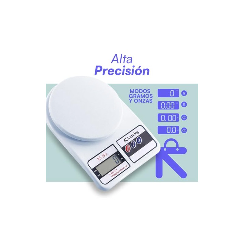Gramera Electrónica para Cocina, Báscula Precisa 1 g–10 kg Ideal