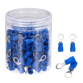 MECCANIXITY 150Pcs Insulated Ring Terminal RVS2-5 Battery Lugs 16-14AWG Electrical Crimp Terminals Eyelet Wire Connectors for Industrial, Electrical Wiring, Blue