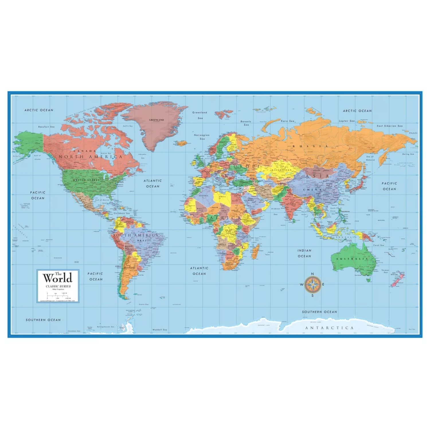Swiftmaps 48x78 World Classic Elite Large Wall Map Poster and Mural ...