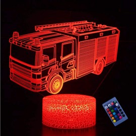 YTDZLTD Optical Illusion 3D Fire Brigade Car Night Light 16 Colours Different Remote Control USB Power Touch Switch Decor Lamp LED Lamp Table Children Brithday Christmas Gift