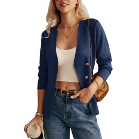 GRACE KARIN Womens Formal Sweater Blazer Long Sleeve Loose Cardigan Button Domen Jacket Work Office Cardigans for Party Navy Blue M