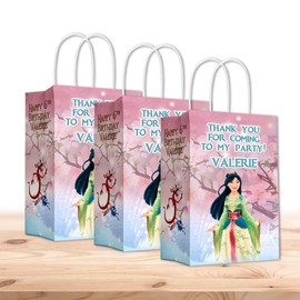 Bags with Handles for Kids Gift Favor Birthday Party - 12pack (mulan)