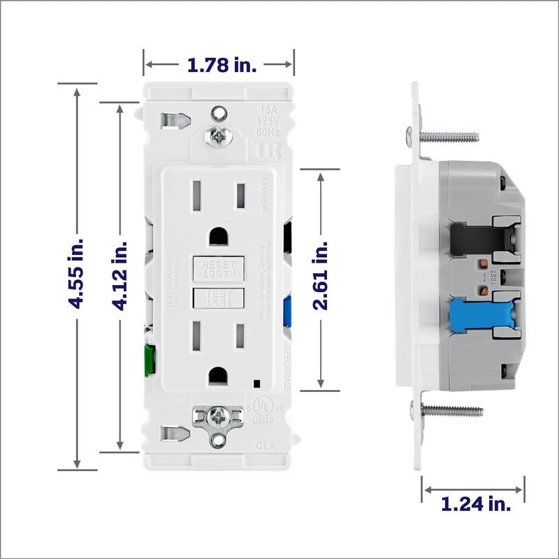 Lever Edge 15 Amp Self-Test, Tamper Resistant GFCI Outlet, EGFT1-W,