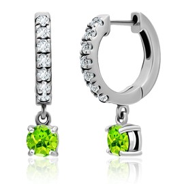 Sterling Silver 5mm Genuine, Created Gemstone Birthstone Month Colors & White CZ Dangle Huggie Hoop Earrings for Women, 15mm Diameter (Gold Flashed, Black Onyx)