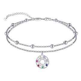 LINGBG JEWELRY Anklet Bracelets for Women 925 Sterling Silver Chakra Anklet for Women Waterproof Layered Beads Anklet Adjustable Chain Multilayer Anklet Leg Foot Bracelet for Lady Hotwife
