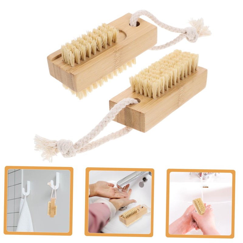 IWOWHERO 2pcs Bamboo Sisal Nail Brush for Fingernails/toe Nails Cleaning