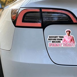 JSCARLIFE Funny Car Sticker ”Bought This Before Elon Became First Lady”,Anti Elon Statement Car Sticker Vinyl Sticker Car Decal for Windows,Cars and Laptops (Pink)