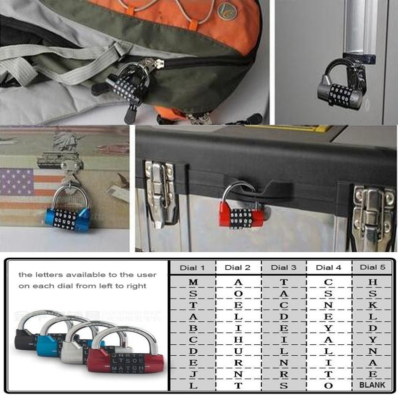 Padlock,combination padlock,5 dial padlock,5 letter lock,5 code padlock,gym locker lock,for