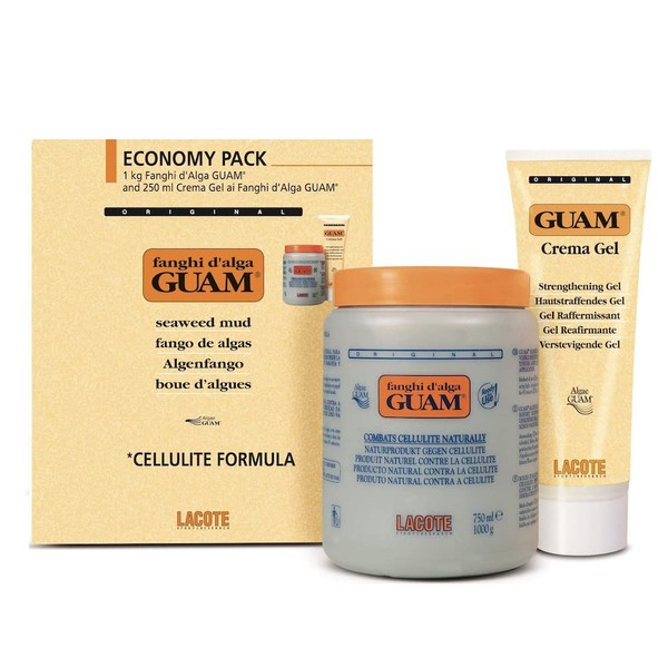 GUAM Seaweed Mud Convenience Economy Pack: Original Formula Body Wrap 1KG + Strengthening Anti-cellulite Gel 250ml, Cellulite Remover Kit, Cellulite Treatment Set