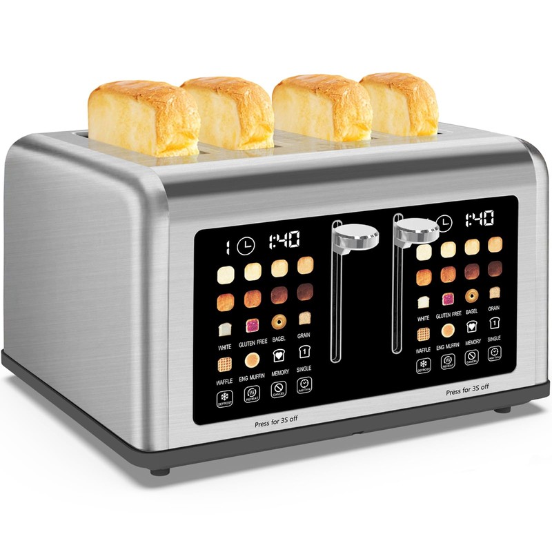 4 Slice Toaster Touch Screen, Stainless Steel Toasters Digital Timer,
