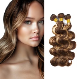 Biliisyff Highlight Human Hair Bundles P4/613 Body Wave Human Hair Brown Body Wave P4/613 Color Brazilian Two Tone Chocolate Brown and Blonde Bundles Human Hair Extensions 16 18 20 Inch