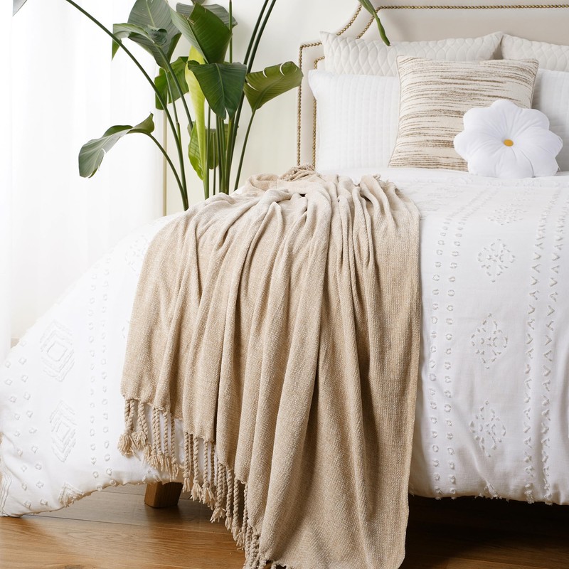 BATTILO HOME Chenille Throw Blanket for Couch, Soft Warm Cozy