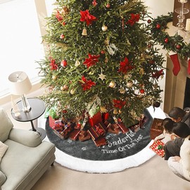 Christmas Tree Skirt Grey 35inch/90cm Round Xmas Christmas Decorations Ornaments Faux Fur Trim Xmas Tree Skirt Base Cover for Home Christmas Party Decor(90cm)