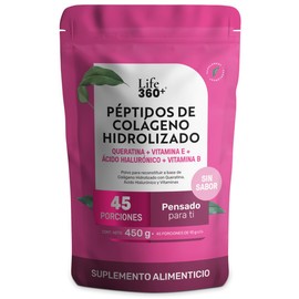 LIFE 360+ Collagen Blend | 450 g | Colágeno Hidrolizado con Queratina, Ácido Hialurónico, Biotina y Vitaminas | Suplemento Alimenticio en Polvo | 45 Porciones