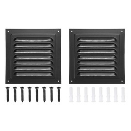 PATIKIL 6"x6" Aluminum Gable Vent, 2Pcs Exterior Wall Outlet Vent Square Soffit Vents HVAC Louver Air Grille with Built-in Screen for House Attic Garage Ceiling, Black