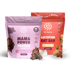 Oat Mama New Mom Postpartum Bundle - Chocolate Almond Coconut Lactation Bars & Chocolate Mama Power Protein Powder - Natural Ingredients Breastfeeding Lactation Snacks & Supplement for New Moms