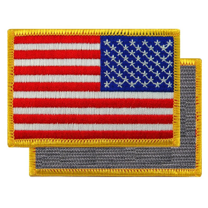 American Flag Embroidered Patch Reverse Gold Border w/ Velcro Brand