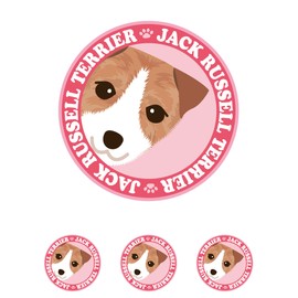Stare Jack Russell Terrier Broken/Rough Dog Sticker Pink Back Round L + SS Size [Set of 4] MK-2