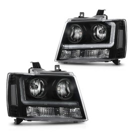 CNNELL Headlights Assembly Pair Compatible with Chevy Tahoe/Suburban 1500 2007-2014, Fit Chevy Avalanche/Suburban 2500 2007-2013 Replacement Headlamp Clear Lens Black Housing Clear Reflector 20675500