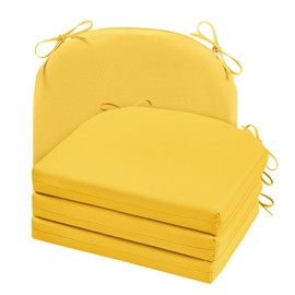 Cozyide Outdoor Chair Cushions, Waterproof Patio Seat Cushions with Adjustable Straps, Round Corner Patio Chair Cushions for Garden, Yellow, 17x16x2 Inch (Pack of 4)