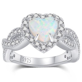 JIARUI Heart Promise Rings for Women 2carat Opal Inlay White Gold Plated 925 Sterling Silver Engagement Wedding Rings Anniversary Jewellery Gift for Mom Wife Sister her Size 5