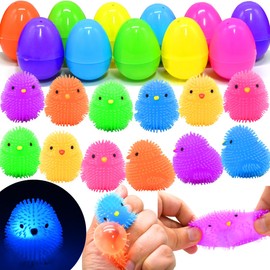 LUKBERA 12pcs Easter Eggs Filled Chick Puffer Balls for Easter Egg Hunt Fillers Easter Basket Stuffers