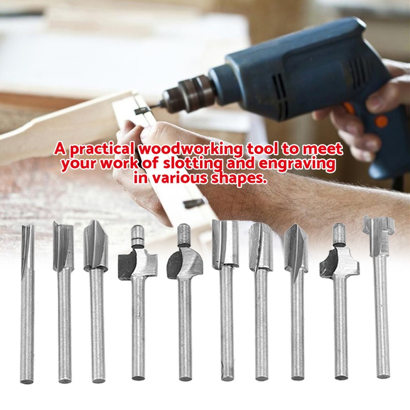 10pcs/Set 1/8in Shank High Speed Steel Milling Cutter Router Bits