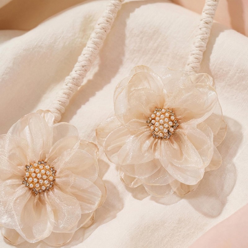 2 PCs Adjustable Boho Curtain Tieback Beige Flower Rustic Rope