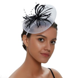 SJTJSPX Fascinators Hat Women's Headpiece Cocktail Tea Party Organza Wedding Church Headpiece Mesh Feathers Clip Elegant Vintage Veil Christmas Birthday Carnival Headband, White