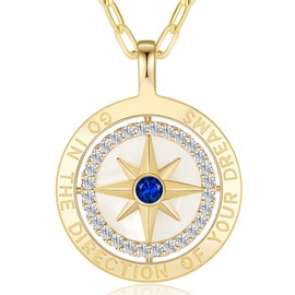 LOUISA SECRET S925 Sterling Silver Birthstone Necklace Gifts for Wife, Compass Jewelry Gifts for Women Wedding Anniversary Birthday Gifts for Her Girlfriend, Girls Necklaces for Daughter Valentines Day Christmas Day