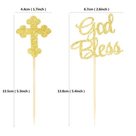 Newqueen 24 unidades de adornos para cupcakes con purpurina dorada para bautismo de bebé, cristiano religioso adornos para cupcakes Pequeño