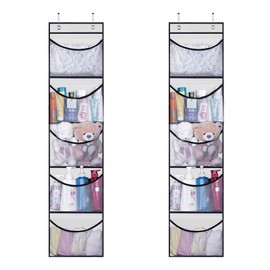 Over The Door Hanging Organizer with 5 Mesh Pockets, Large Capacity Hanging Storage Organizer Back of Door Storage or Bedroom Bathroom, 2 Pack