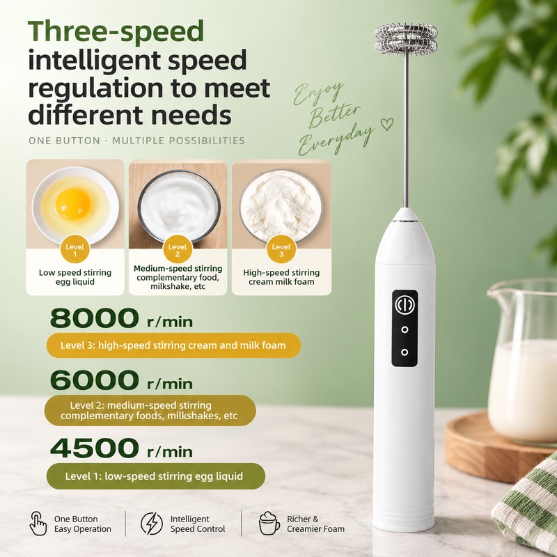 Wireless Milk Frother Electric Type-C Handheld Blender Stainless Steel Mini