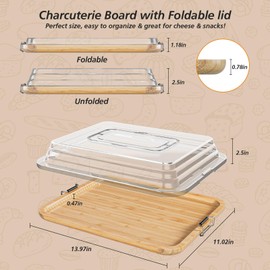 MAYELM Charcuterie Boards with Foldable Lid, Portable Bamboo Cheese Board with Single Compartments, Clear Locking Lid and Handle, Easy to Store, Suitable for Picnics, Camping, Parties & Holiday Gifts