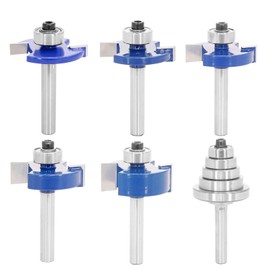 SICWOOD 5PCS Rabbeting Router Bit Set, 1/4 Inch Shank, 1-1/4" Cut Dia, 5 Bearings (1/2", 5/8", 3/4", 7/8", 1-1/8"), Carbide, 2 Flutes, for Cutting Rabbet Slots