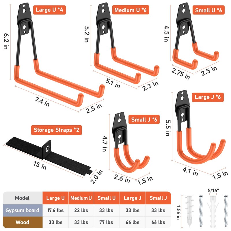 Cpais Garage Hooks with Anti-Slip Coating,Heavy Duty Wall Mount Storage