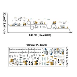 Wall Sticker Children's Room Car Wall Sticker Baby Room Boy for Bedroom Playroom Wall Decoration Digger Bulldozer Road Roller Forklift with Children Height Chart Wall Sticker