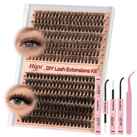 Eyelashes-Cluster-Kit 280Pcs, Higu clace Natural Clusters Lashes Kit Mixed10-18mm, 30D+40D DIY Eyelash Extension Kit with Bond and Seal and Applicator, Cluster Lashes Kit for Beginners (30D+40D)