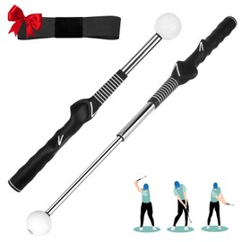 5-in-1 Retractable Golf Swing Training Aid, Indoor & Outdoor Practice Golf Swing Trainer with Arm Band Right/Left-Handed Swing Mechanics for Beginners & Tempo Training for Advanced, Click Feedback