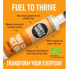 Hunter & Gather Reines C8 MCT Öl 500 ml | Dreifache Wasserdampfdestillation aus 100% iger Bio-Kokosnuss | Keto, Low Carb & Paleo | Zucker- und Glutenfrei & ohne Samenöl