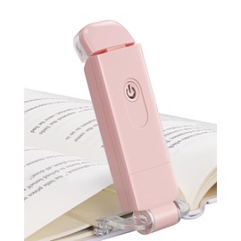 DEWENWILS USB Rechargeable Book Light, LED Clip on Reading Lights for Books in Bed at Night, Portable Bookmark Lamps, Warm White, Brightness Adjustable, Perfect for Bookworms, Kids (Light Pink)