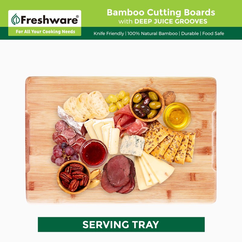 Freshware Freshware Bamboo Cutting Boards for Kitchen with Juice Groove