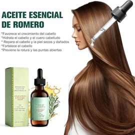 Aceite Esencial Orgánico de Romero para el Cabello, 100 % Natural con de Romero y Aceite de Ricino, Fórmula Ligera para Cabello Seco, Dañado y Fino, A