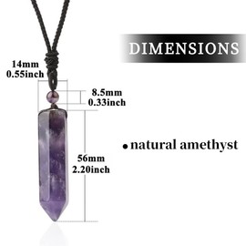LEEQ Amethyst Crystal Necklace - Hexagonal Crystal Pendant Chain Polished Gemstones Adjustable Black Leather Rope Reiki Healing Stones Necklace Women Men Jewellery, Metal